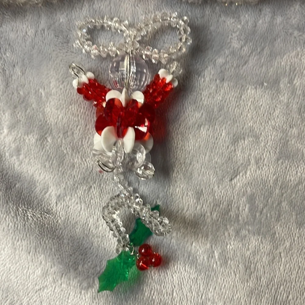 Vintage Beaded Mouse and Two Sleighs Red/Green/ Sparkle w/Holly Accents